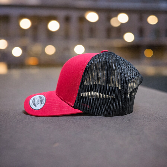 6 Panel Red/Black Trucker Hat 110C