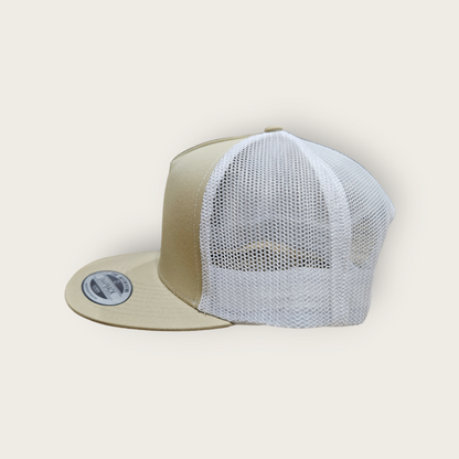 5 Panel Khaki/White Trucker Hat Snapback 105C