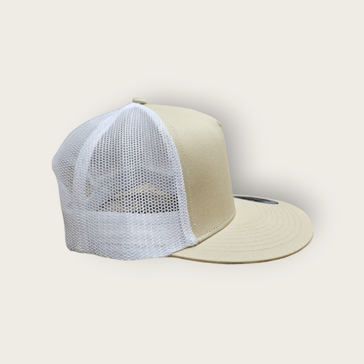 5 Panel Khaki/White Trucker Hat Snapback 105C