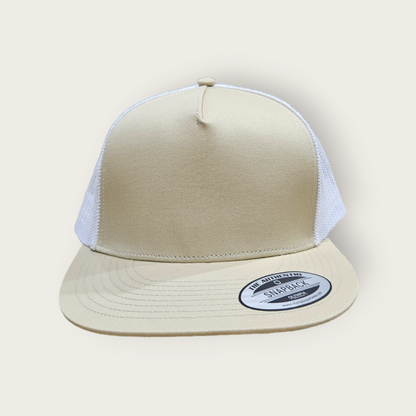 5 Panel Khaki/White Trucker Hat Snapback 105C