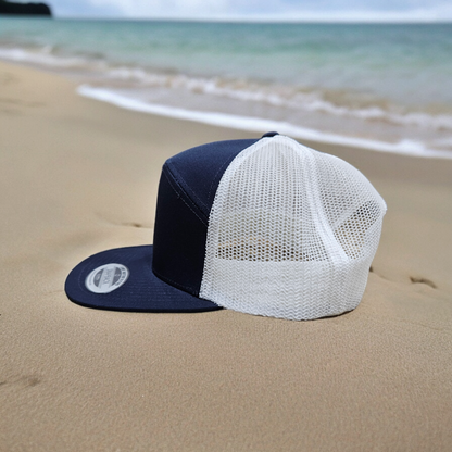 7 Panel Navy/ White Trucker Hat Snapback 115C